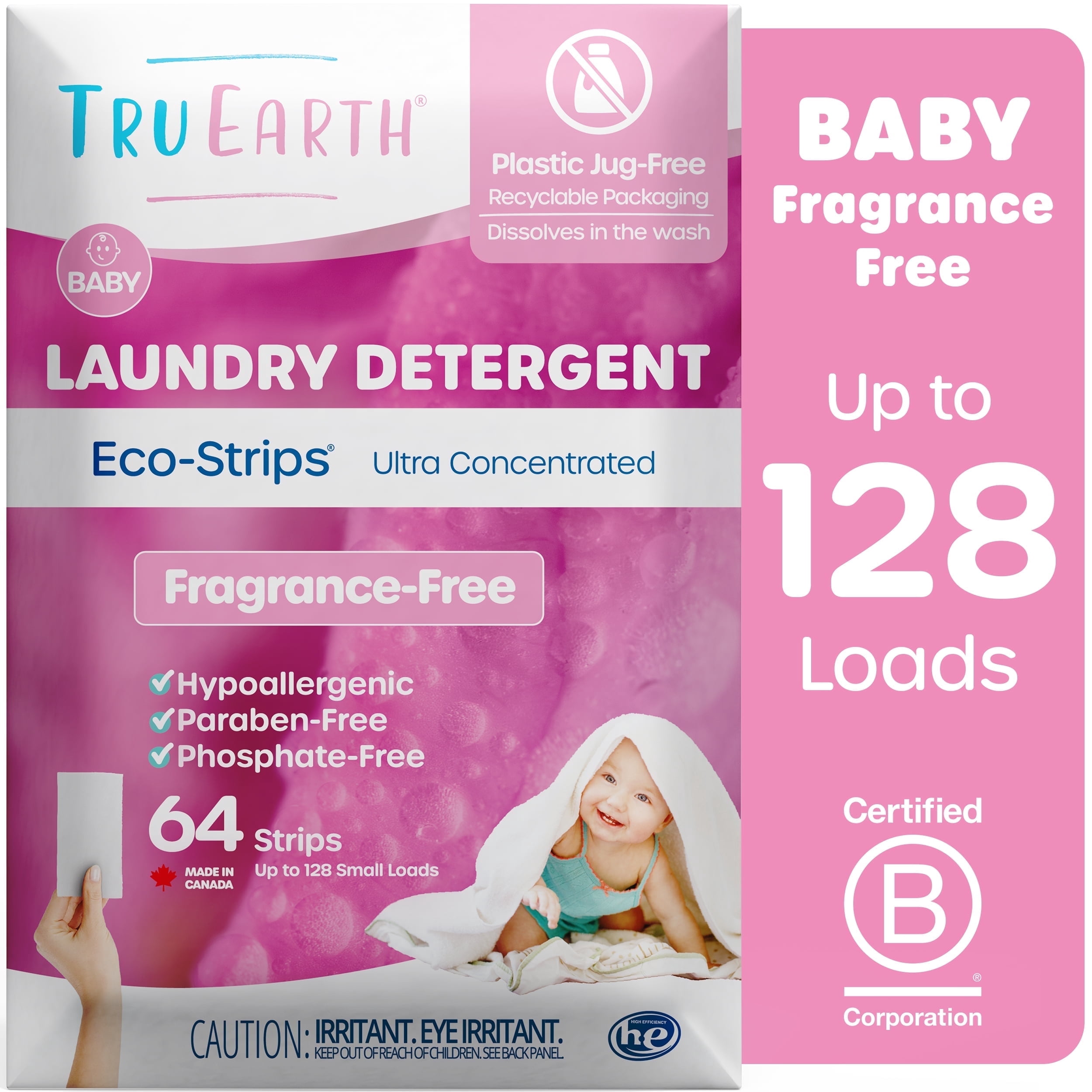 (2 pack) Tru Earth Laundry Detergent Sheets - Baby - Up to 128 Loads (64 Sheets) - Laundry Detergent Eco-Strips