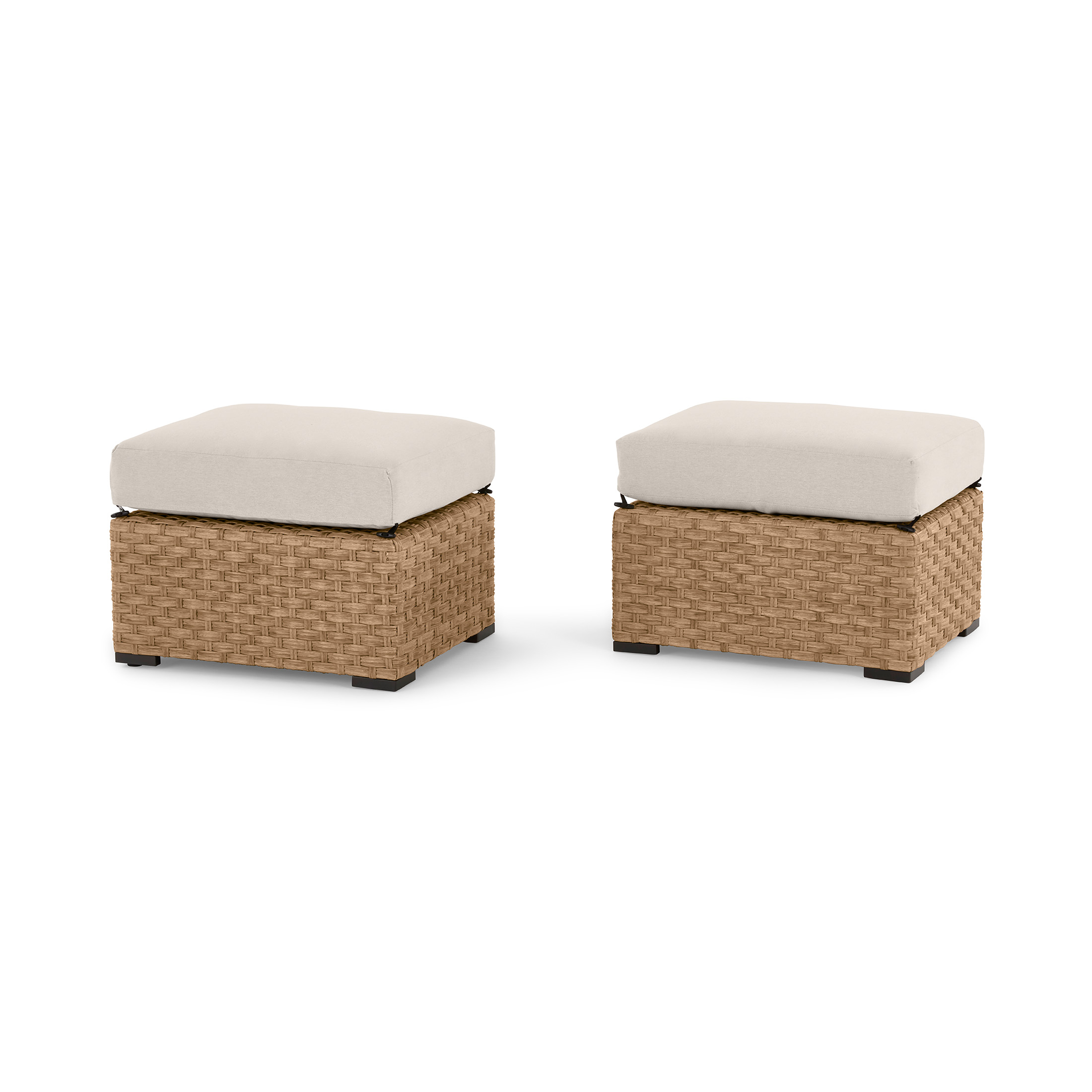 Better Homes & Gardens River Oaks All-Weather Wicker Outdoor Ottomans – 2 Pack, Natural