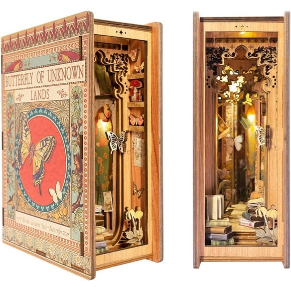 HAHDAXIA DIY Book Nook Kit, DIY Dollhouse Miniature Kit Book Nook Shelf Insert Booknook DIY Bookends Bookshelf Decor Miniature House Kit