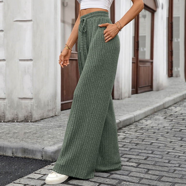 Enjoytime Loose Pants for Women Fall Winter Solid Color Knitting