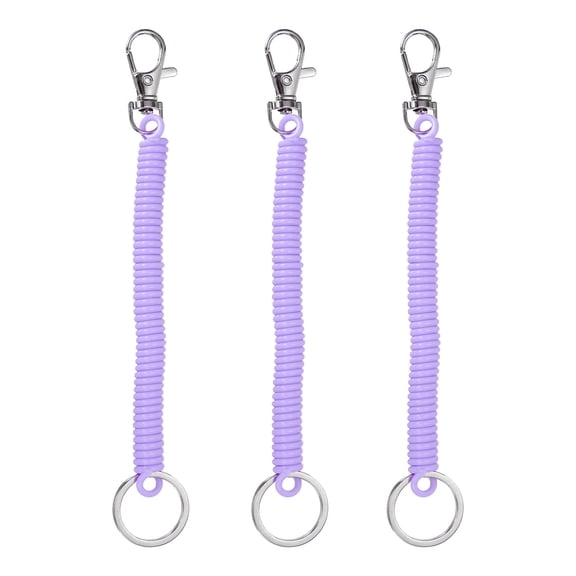 Uxcell Retractable Coil Spring Keychain, (6.7 Inch, Pale Purple) (3 Pcs), Anti-Lost Stretch Cord Safety Key Chain with Lobster Clasp & Metal Key Ring, Suit For- Keys/Wallet/Cellphone