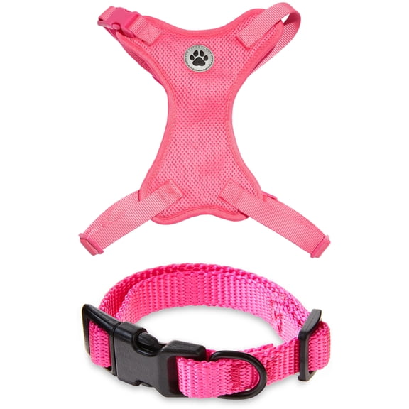 Vibrant Life Mesh Adjustable, Reflective Dog Walking Harness, with Dog Collar included, Pink, Extra Small