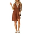thumbnail image 2 of INSPIRE CHIC Women's Pajamas Dress Sleeveless Sleepwear V Neck Lace Trim Casual Lounge Nightgowns M Brown, 2 of 5
