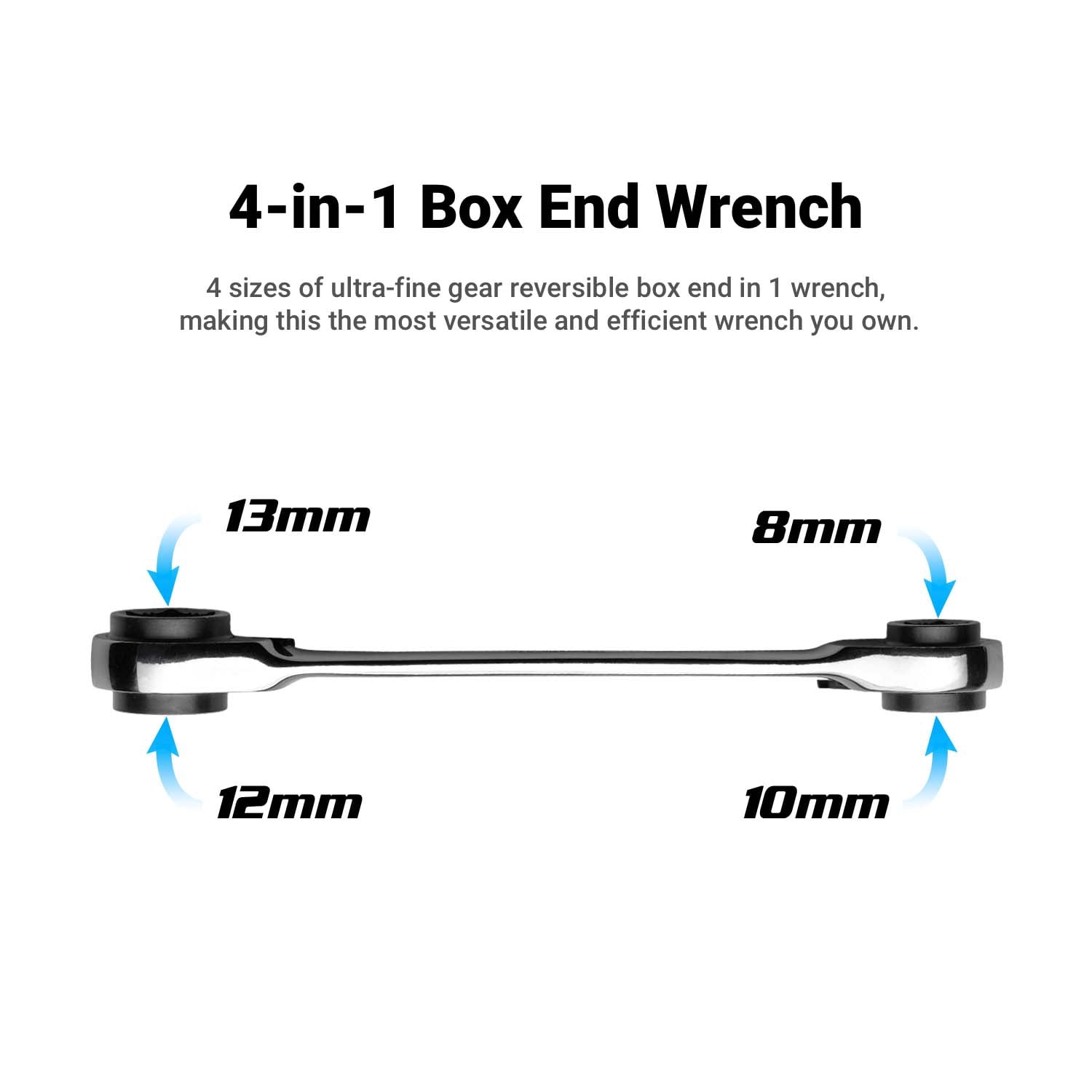 Capri Tools 4-in-1 120-Tooth Box End Reversible Ratcheting Wrench Set, Metric and SAE, 4-Piece with 16 Sizes