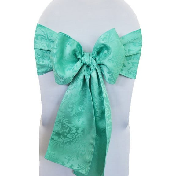 Wedding Linens Inc. (10 pcs) 7.5'' x 108" Jacquard Damask Polyester Chair Sashes - Tiff. Blue