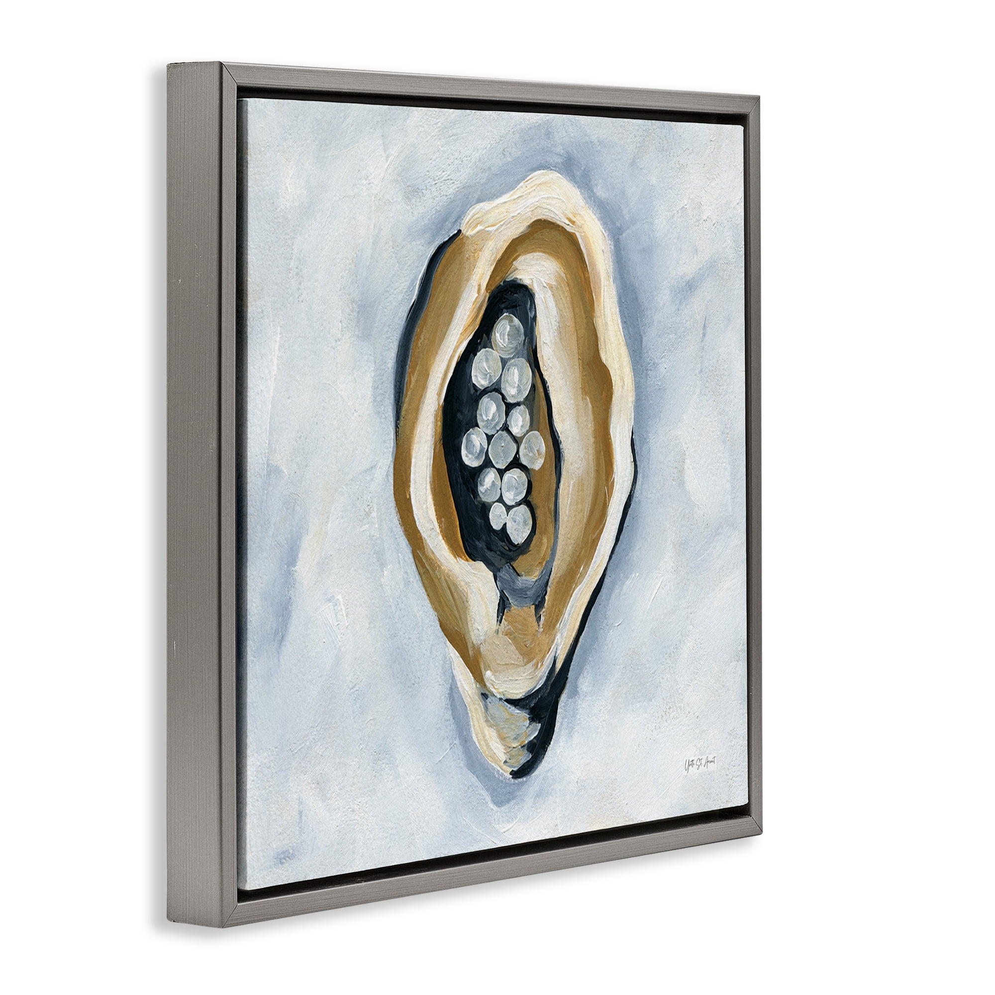 Stupell Industries World Is Your Oyster Coastal Painting Gray Floater Framed Canvas Art Print Wall Art, 18 x 18