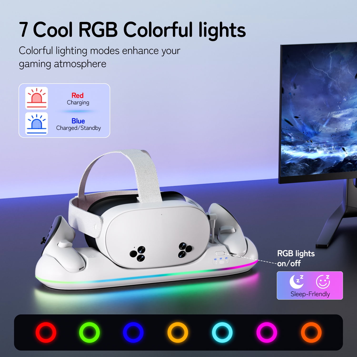 VR Charging Dock for Meta Quest 3/Quest 3S/Quest 2, Magnetic Charging Station for Oculus Quest 3 VR Headset & Controllers, with 2 Rechargeable 2100mAh Batteries, USB-C Charger, Supports LED Indicator
