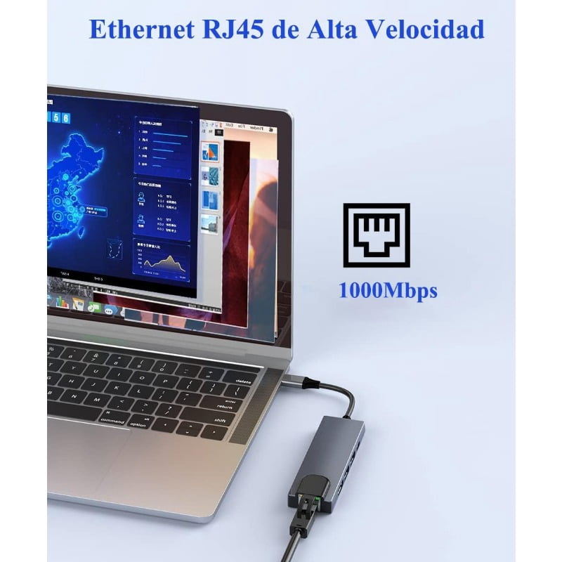 5-in-1 USB C Adapter with Ethernet, USB C3.0 Hub with 100M Gigabit RJ45 Ethernet Port, 100W PD Charging Port, 4K HD, 2 USB3.0 Ports, Compatible with MacBook Pro Air and Type-C Devices