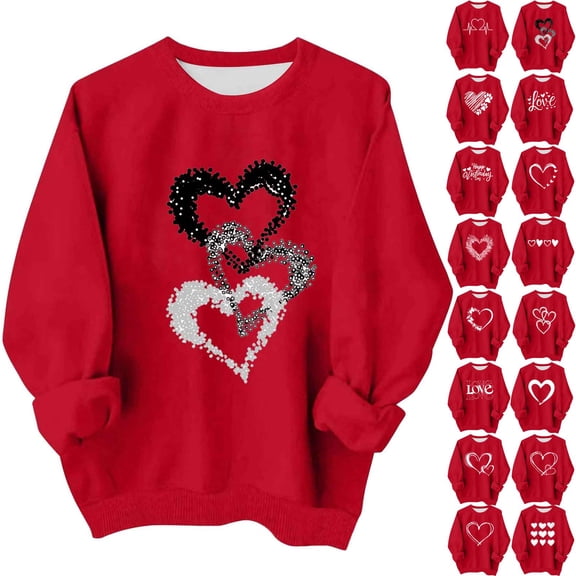 yoeyez Oversized Crewneck Sweatshirts for Girls Baby Girl Valentines Outfit Heart Printed Long Sleeve Shirts Spring Valentines Clothes Red,2 Years