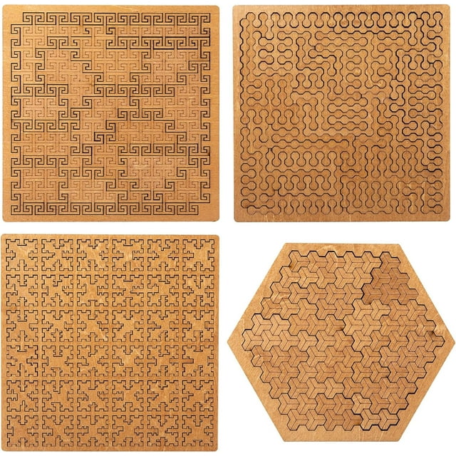Fractal Tray Puzzles, Hard Difficult Wooden Jigsaw Puzzles for Adults, Unique Irregular Creative Labyrinth Impossible Difficult, Reverse Thinking Puzzle, No Image Puzzle (A+B+C+D)