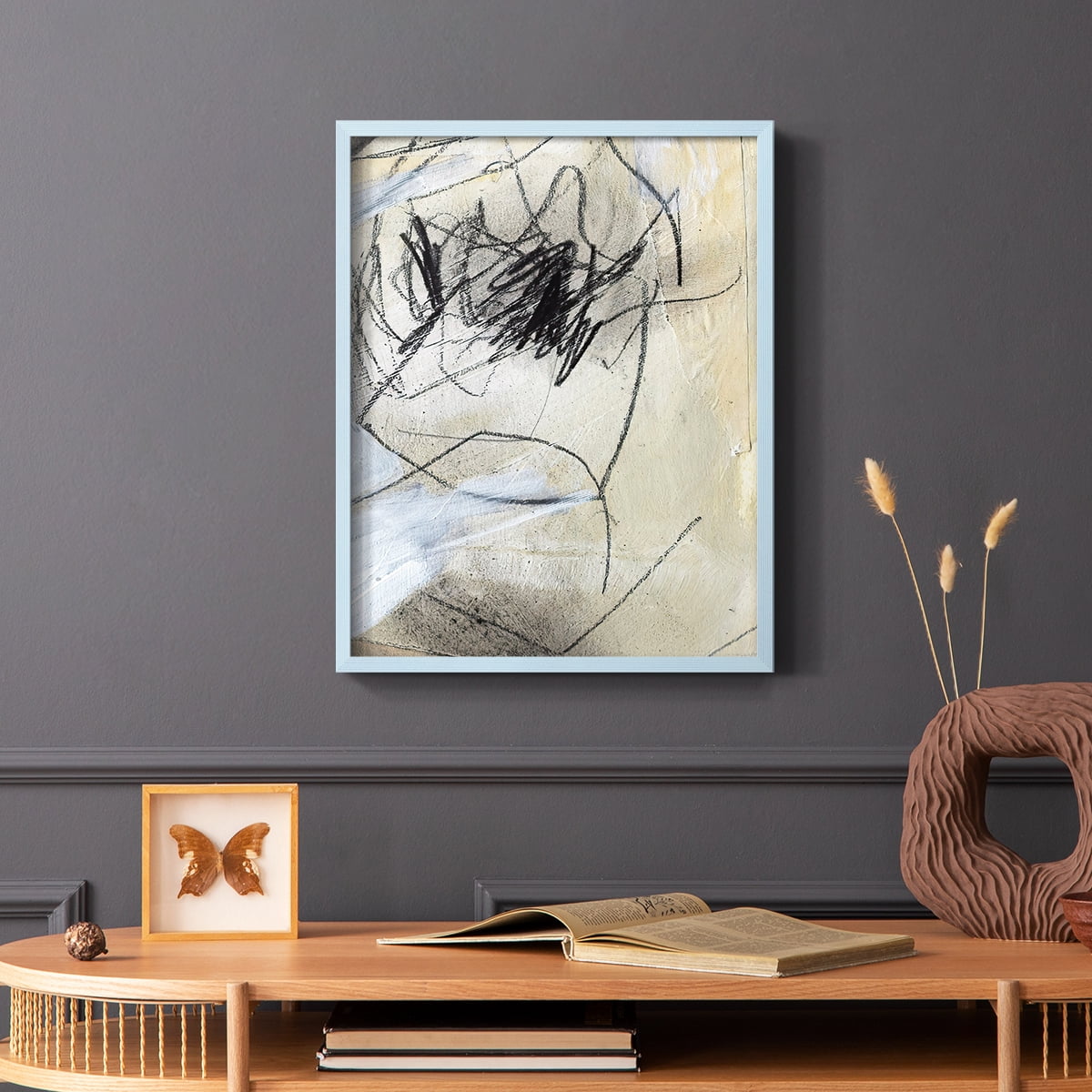 Masked Notes VII Framed Print in Blue Solid Wood Framed Print No Nail Hanging