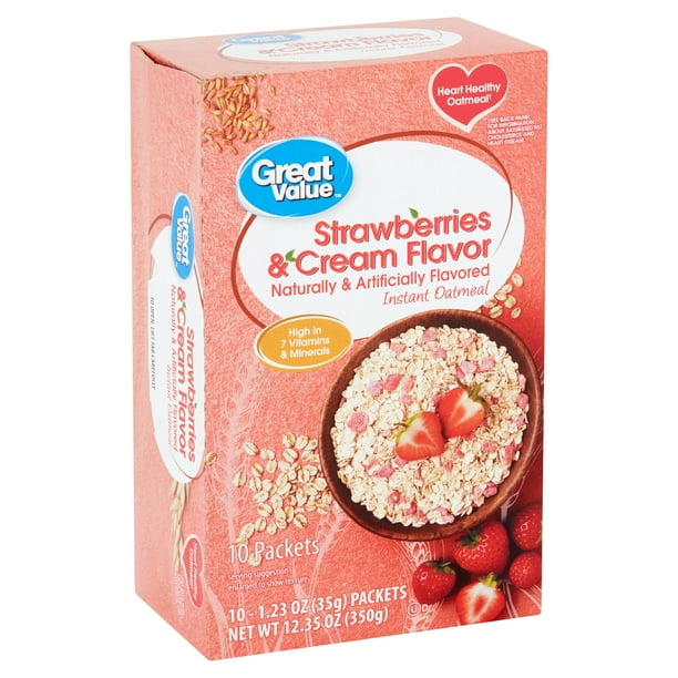 Great Value Strawberries & Cream Flavor Instant Oatmeal, 1.23 oz, 10