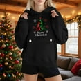 thumbnail image 2 of SwiftWear Women's Festive Christmas Print Hoodie Cozy Fleece Lined Pullover with Large Pocket, Oversized Holiday Hooded Sweatshirt Black, 2 of 3