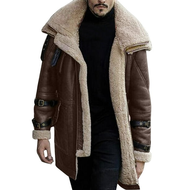 Men Plus Size Winter Lapel Collar Long Sleeve Leather Jacket Vintage Thicken Coat Sheepskin Jacket Mens Coat - Walmart.com