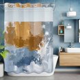 thumbnail image 6 of No Hook Shower Curtains with Snap-in Liner Set, Blue Brown Abstract Waterproof Hotel Style Bathroom Shower Curtain, Vintage Gradient Graffiti Oil Painiting Breathable Mesh Top Bath Curtains 60''x72'', 6 of 9