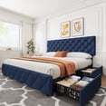 thumbnail image 4 of Modern Storage Solution Bed Frame - Upholstered Platform with 4 Drawers, Adjustable Diamond Tufted Headboard, No Box Spring Needed -King, 4 of 49