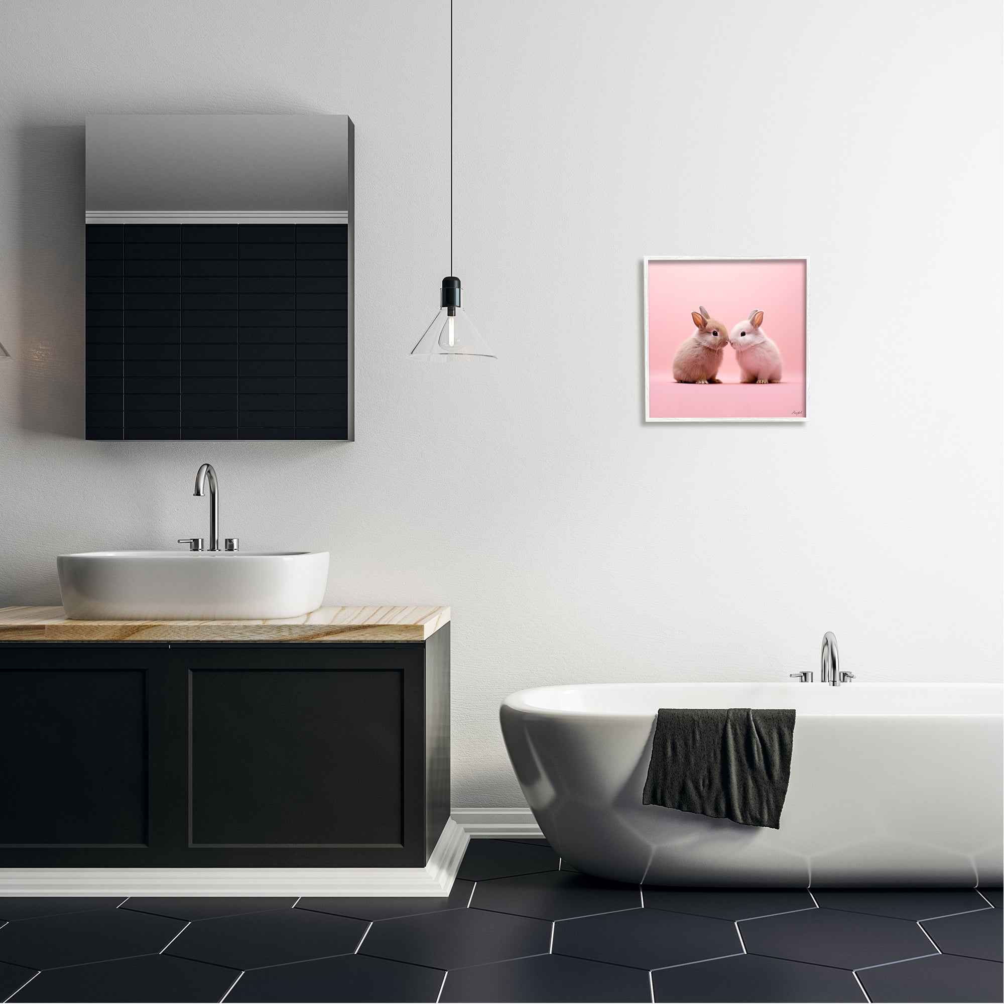 Stupell Industries Baby Bunnies on Pink Animals & Insects Painting White Framed Art Print Wall Art, 17 x 17