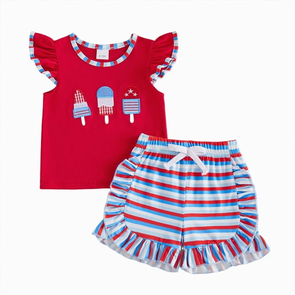 CAUYDY Toddler Baby Girl Outfits Cute Print Short Sleeve T-Shirt Tops and Pants Clothes Sets Independence Day Gift for Newborn Girls (Sizes 6-12 Months,Red)