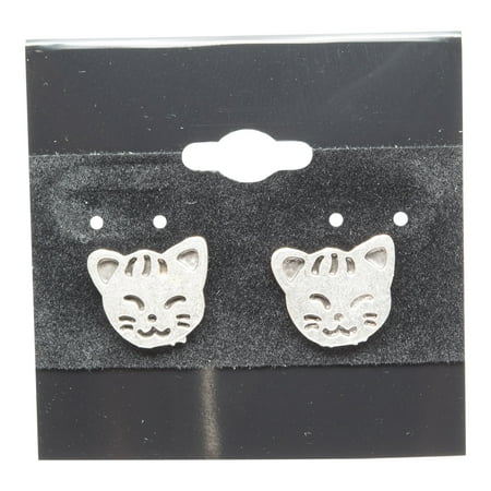 Silver Plated Cat - Cat Face Silver Plated Stud Fashion Earrings