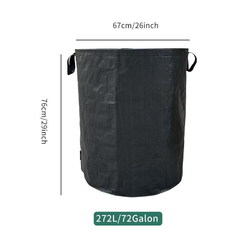 QUTETN  72-Gallon Garden Garbage Bag with Handles – 29.9"x26.6" Self-Supporting Leaf & Yard Waste Bin, Durable & Corrosion-Resistant for Outdoor Cleanup, Compost or Storage – Black