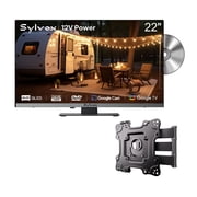 SYLVOX 22" Frameless RV TV with Wall Mount, 12 Volt TV with Built-in DVD Player, 1080P Google TV ATSC NTSC WiFi Bluetooth HDMI USB, AC/DC Powered, for RV Camper Van (Limo QLED)