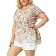 thumbnail image 5 of Unique Bargains Women's Plus Size V Neck Flare Floral Print Sleeve Tiered Peplum Top, 5 of 8