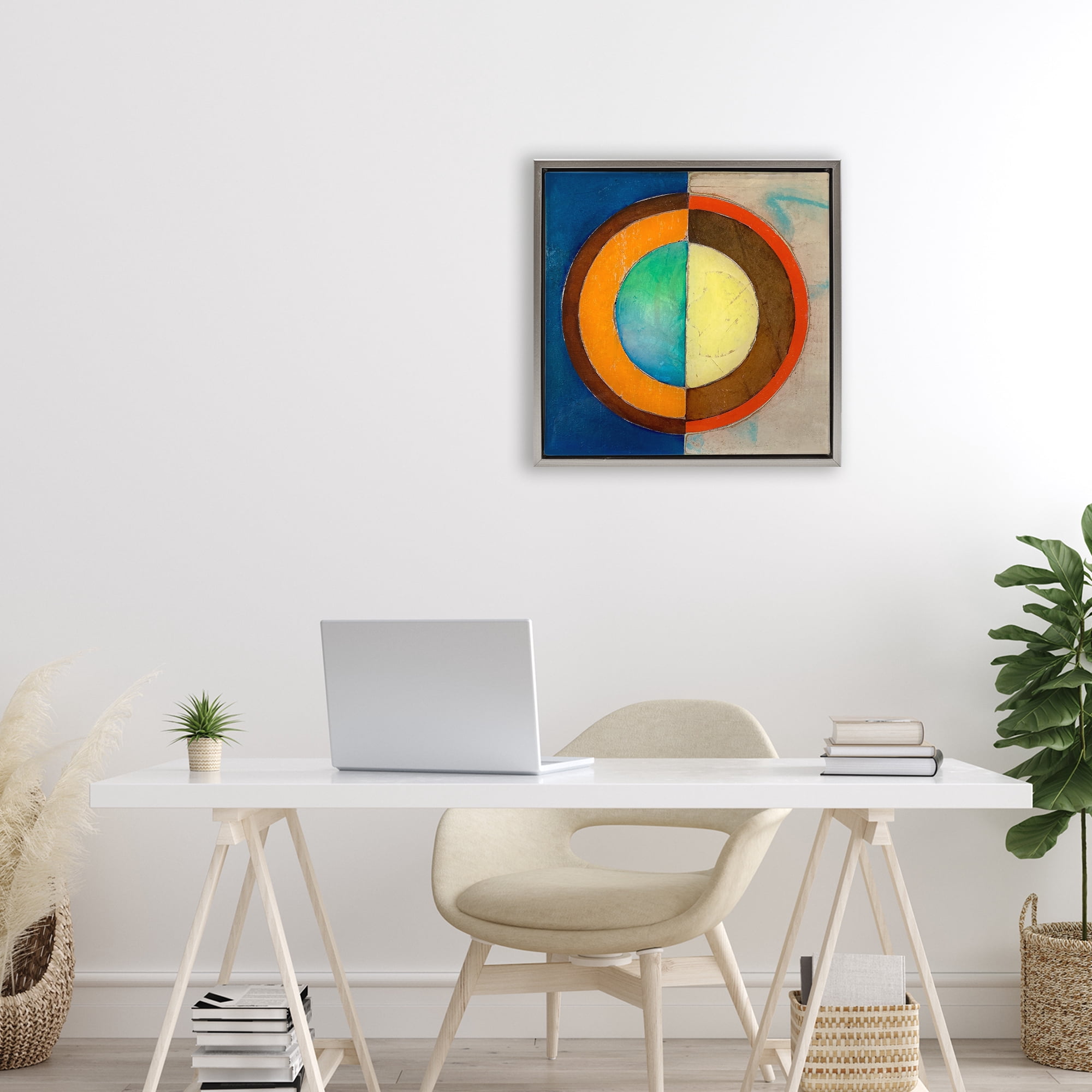 Stupell Industries Bright Vertical Circle Symmetry Gray Framed Floater Canvas Wall Art, design by Matthew Finger
