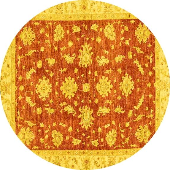 Ahgly Company Indoor Round Oriental Yellow Traditional Area Rugs, 8' Round