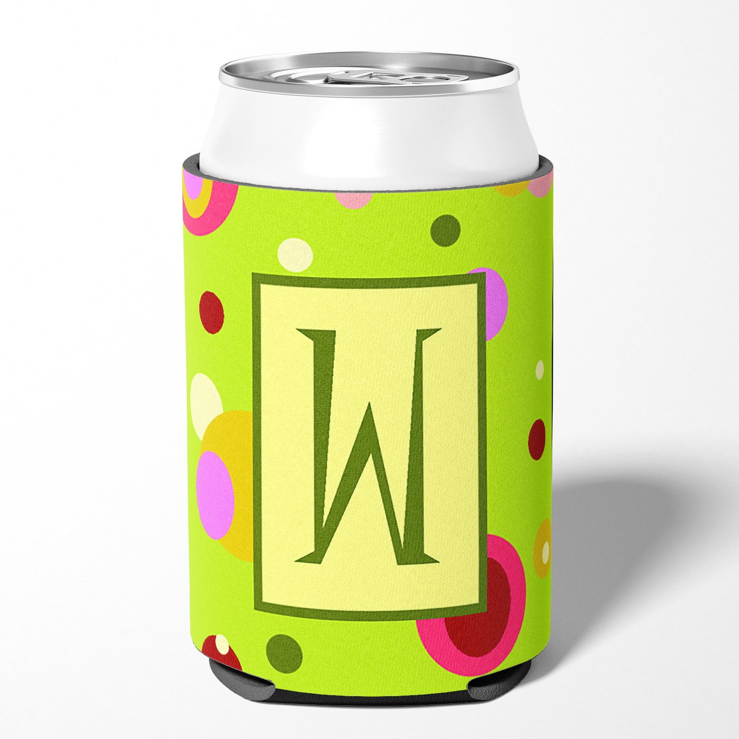 Letter W Initial Monogram - Green Can or Bottle Beverage Insulator Hugger