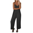 thumbnail image 2 of BONIXOOM Jumpsuits for Women Wide Leg Pants Woman Solid Mid Waisted Long Jogging Beach Jumpsuit Baggy Fit Flare-Leg Standard Black XL, 2 of 6
