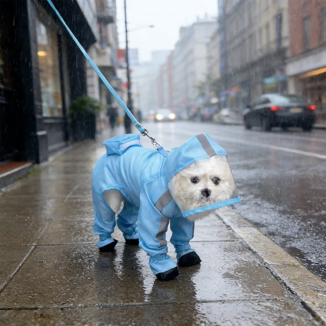 Conjunto de impermeable y botas de lluvia para perros y gatos pequeños y medianos, protección impermeable para todo el cuerpo al aire libre con capucha y tiras reflectantes, múltiples tallas.