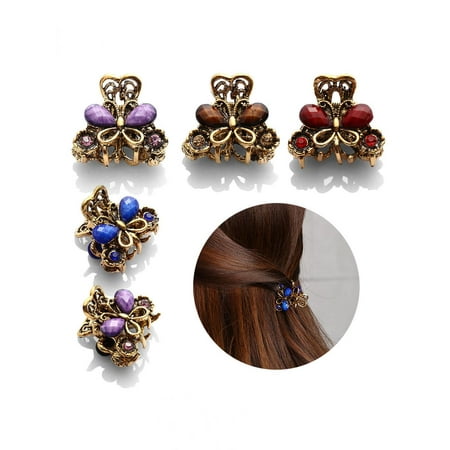Small Crystal Butterfly Claw Clip - Directer Women Vintage Butterfly Rhinestone Hair Claw Clip Headband Hairpin Headwear