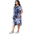 thumbnail image 3 of DARING DIVA Women's Plus Size V Neck Soft Tie Dye Short Sleeve Nightgown 1X Dark Blue, 3 of 5