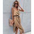 thumbnail image 2 of Solid Color Round Neck Tie Waist Round Hem Side Slit Dress for Women, 2 of 3