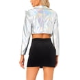 thumbnail image 3 of INSPIRE CHIC Women's Fashion Lapel Long Sleeve Metallic Holographic Shiny Jacket M Silver, 3 of 5