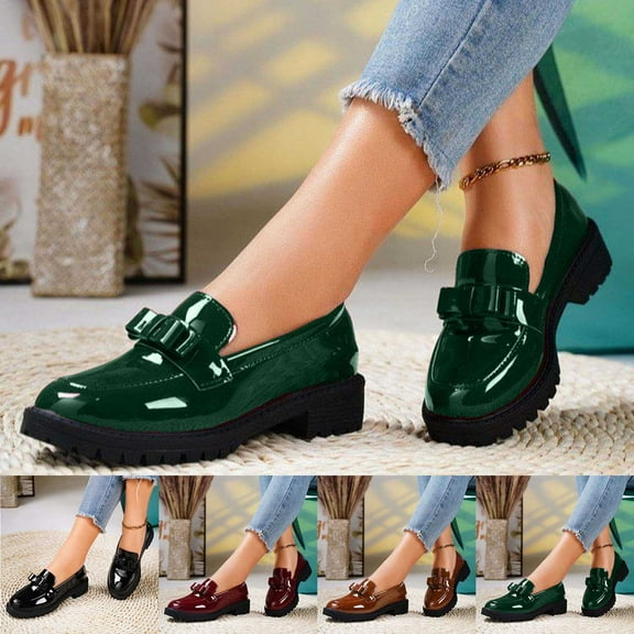 HVOBTTY Women's Summer and Spring Fashion Casual Versatile Patent Comfortable Lightweight Leather Shiny Tassel Loafer Shoes Black, 36