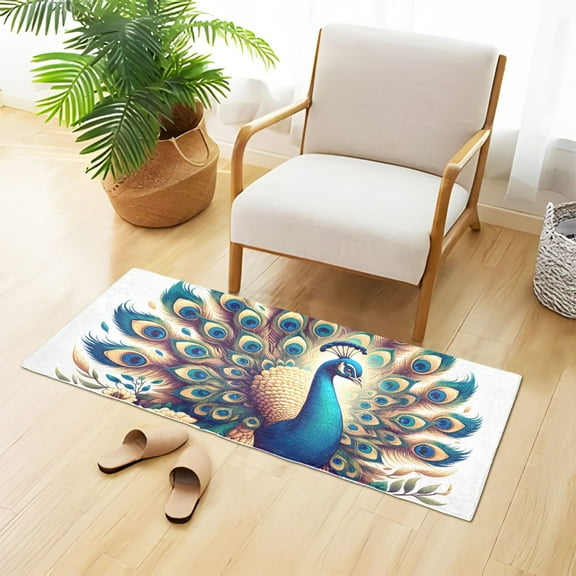 A Peacock Bathroom Rug Non Slip Bathroom Mats Entry Door Soft Carpets for Kitchen Bedroom Living Room 39x20 inch