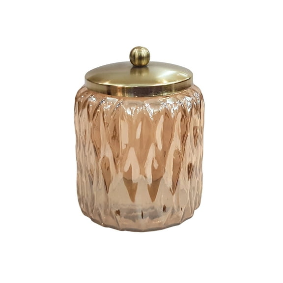 nu steel Glacier Amber Collection Glass with gold finish Trim Bathroom Vanity Countertop Storage Organizer Canister Jar for Cotton Swabs, Rounds, Balls, Makeup Sponges, Bath Salts - Amber
