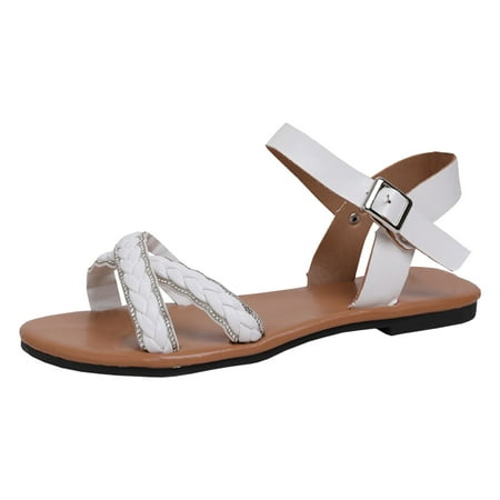

ZHAGHMIN Summer Sandals Shoes For Women Strap Open Toe Flat Buckle Sandals Woman Casual Shoes Lady Fashion Female Sandalias Mujer White Size7.5