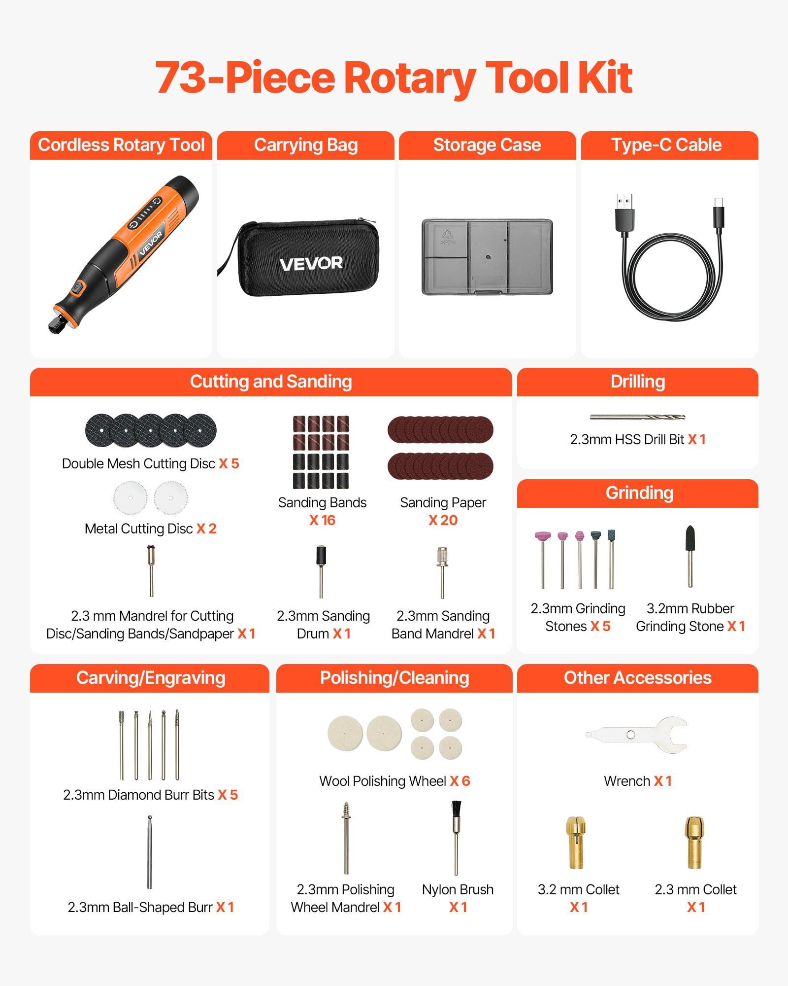 73 Piece Cordless Rotary Tool Set DC4V Portable Mini Electric Rotary Tool 5 Speed 7000 20000 RPM Multi Purpose DIY Carving Grinding Polishing Cutting Craft Making