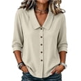 thumbnail image 2 of VBVC Women's Cotton-Linen Button Down Blouse , Ladies' Peter Pan Collar 3/4 Sleeve Top , Office Work Summer Shirts For Women,Beige,S-2XL, 2 of 9