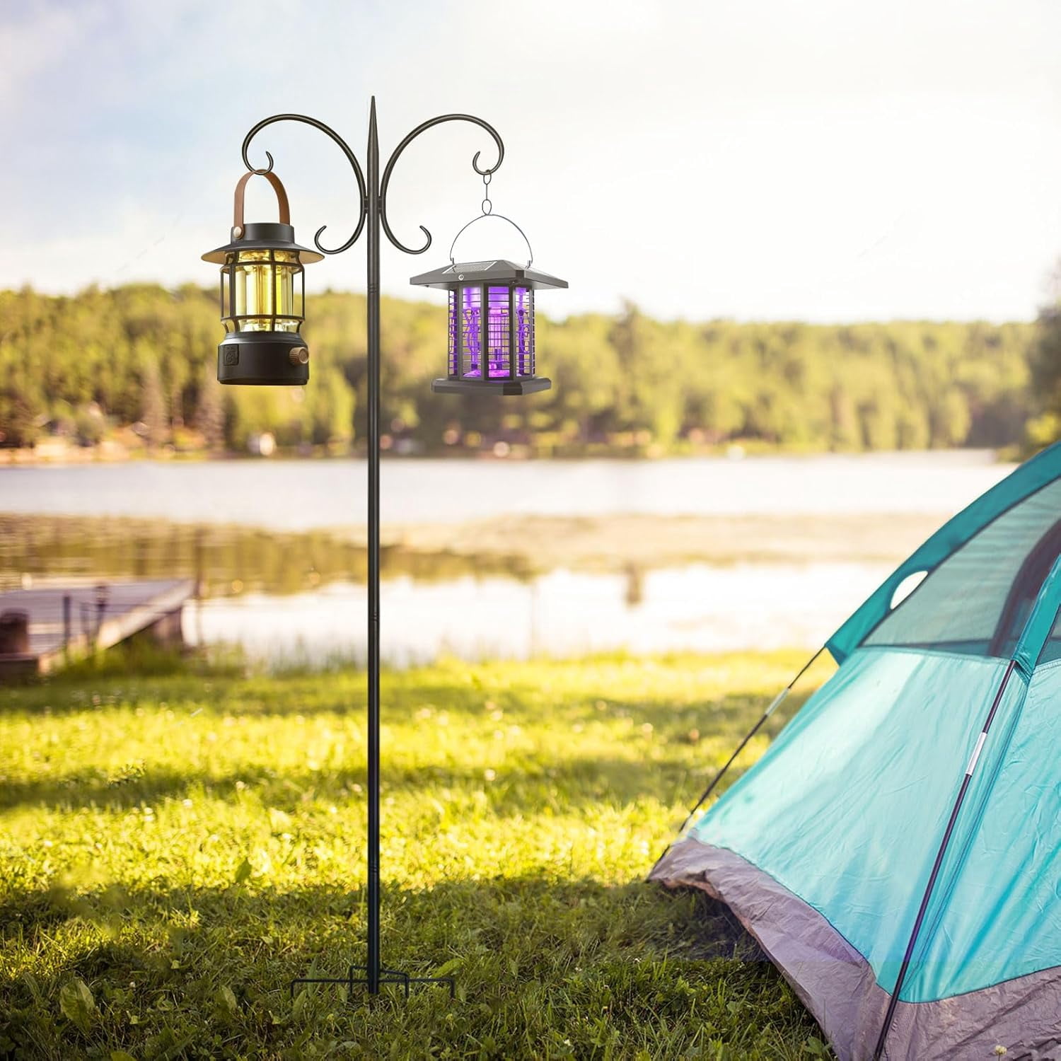 KOLAKO Bird Feeding Station, 223cm Extra Tall Bird Feeder Poles, Heavy Duty Metal Shepherds Hook for Birds Feeder, Garden Lights, Basket
