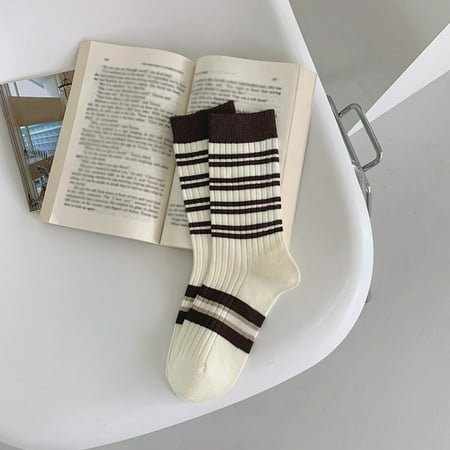 

Womens Socks 1 Pairs Women White Socks Autumn And Winter Vintage Striped Embroidered Lettering Stockings Socks