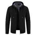 thumbnail image 2 of DHFJKG Mens Zip Up Hooded Sweater Jackets With Fuzzy Lining Solid Color Warm Cardigan Knitted Hoodies Coat With Pockets Classic Outerwear, 2 of 5