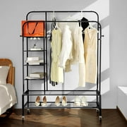 ERAMENT Metal Clothes Rack, Double Rods Clothes Portable Closet on Wheels, Wardrobe Clothes Organizer Rolling Clothing Racks for Hanging Clothes, Dress, Skirts, Shirts, Sweaters, Black