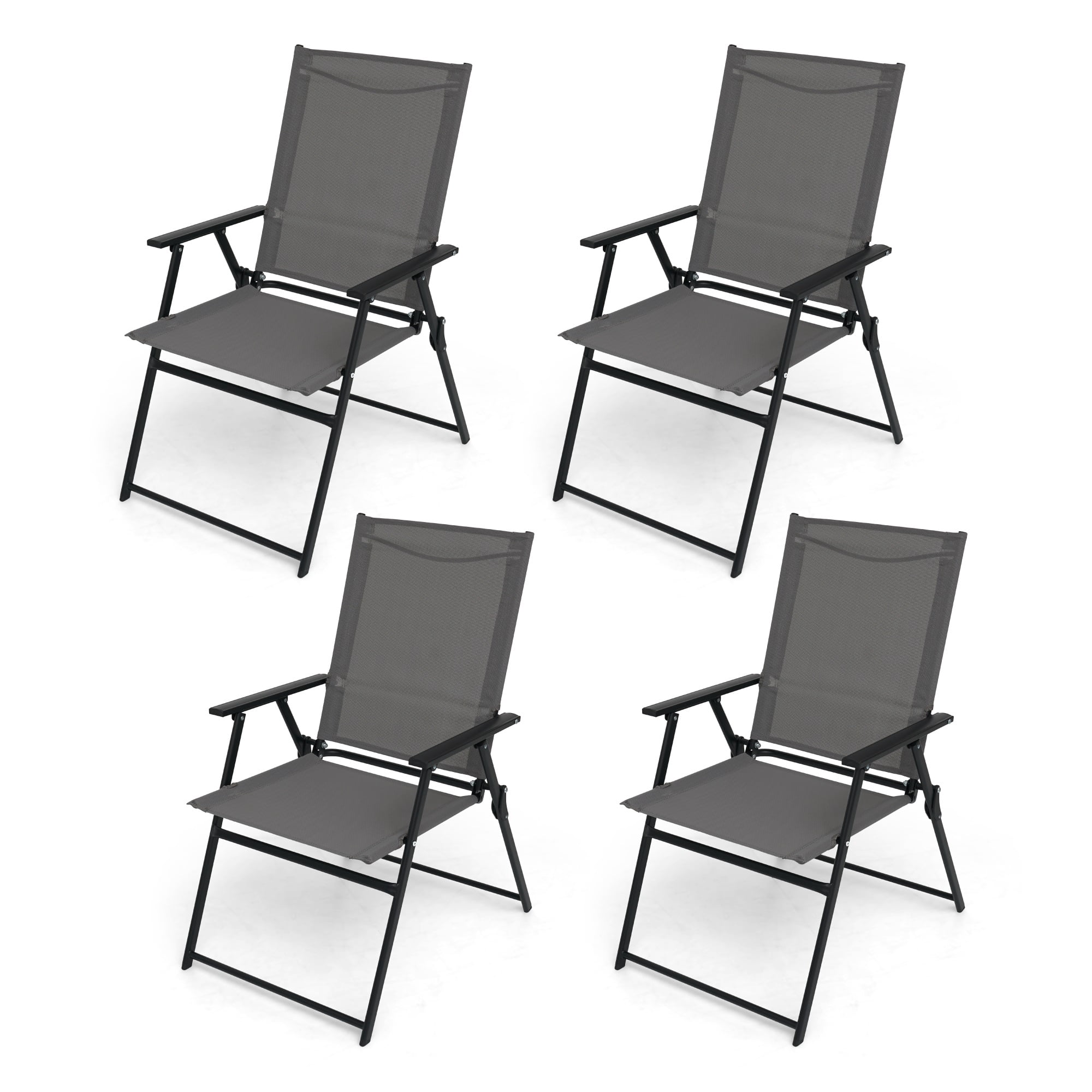 Metal Outdoor Folding Chairs, 4-Piece Patio Lawn Chairs with Arms
