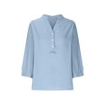thumbnail image 6 of Frostluinai Womens Cotton Linen Shirts 3/4 Roll Up Sleeve Casual V Neck Button Up Dressy Blouses Summer Vacation Oversized Tshirt, 6 of 6