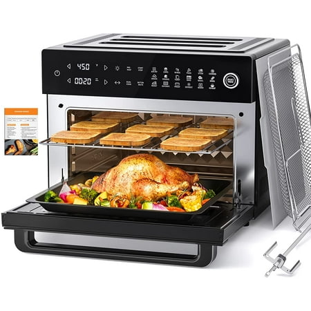 

30L Large Air Fryer Toaster Oven Combo with Rotisserie and Dehydrator 19-In-1 Digital Convection Oven Countertop Airfryer Fit 13 Pizza 9pcs Toast 6 Accessories 1800w Black