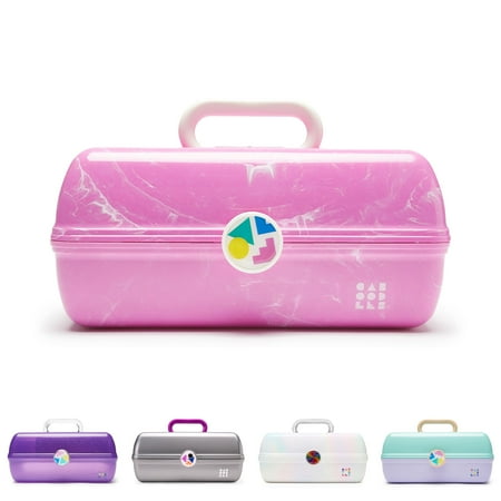 Caboodles On-The-Go Girl Makeup Box Bubble Gum Marble Hard Plastic Makeup Organizer Box Built-In Mirror Secure Latch for Safe Travel Spacious Storage for Large Items