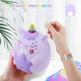 thumbnail image 5 of Unicorn Piggy Bank for Girls, Unbreakable Kids Piggy Bank with 2 Alphabet & 2 Rhinestone Stickers & Unicorn Bracelet Set, Coins Money Banks for Kids Toddlers, Christmas Unicorn Gifts for Girls Purple, 5 of 8